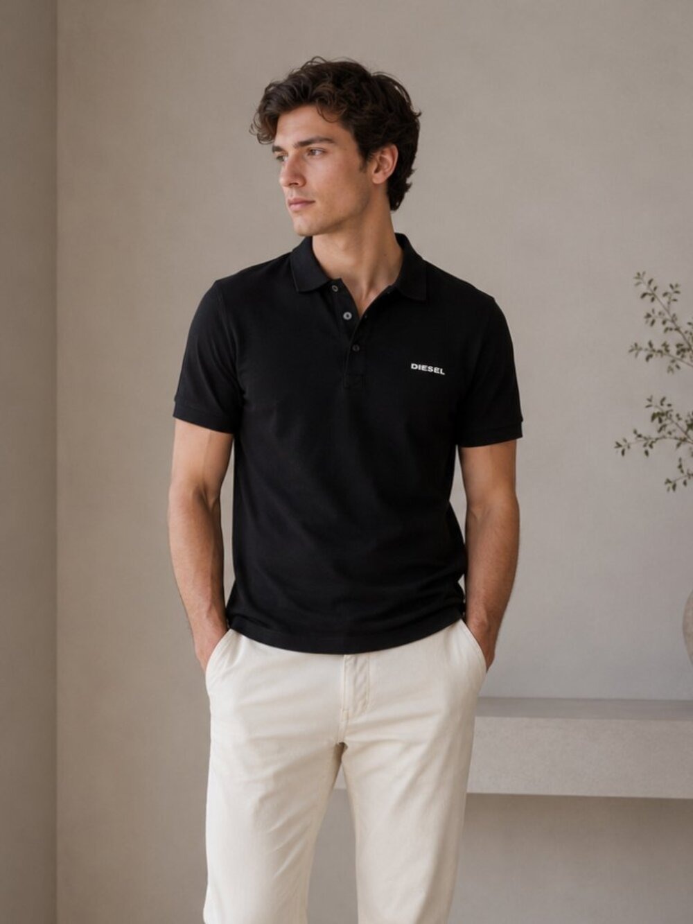 *Diesel Black Polo Shirt Men’s Slim Fit Logo Short Sleeve Large 0565